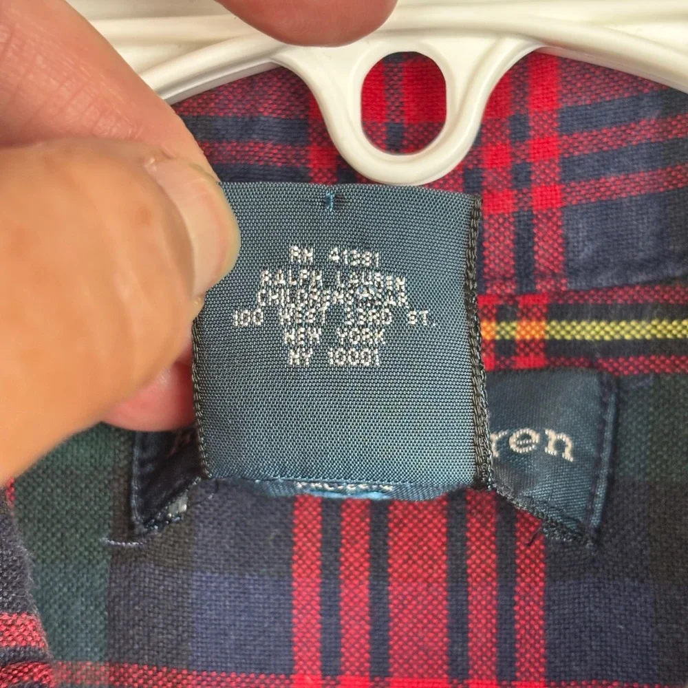 Ralph Lauren Boys XL 18-20 Red Green Plaid Cotton Button Down Shirt Pony Logo